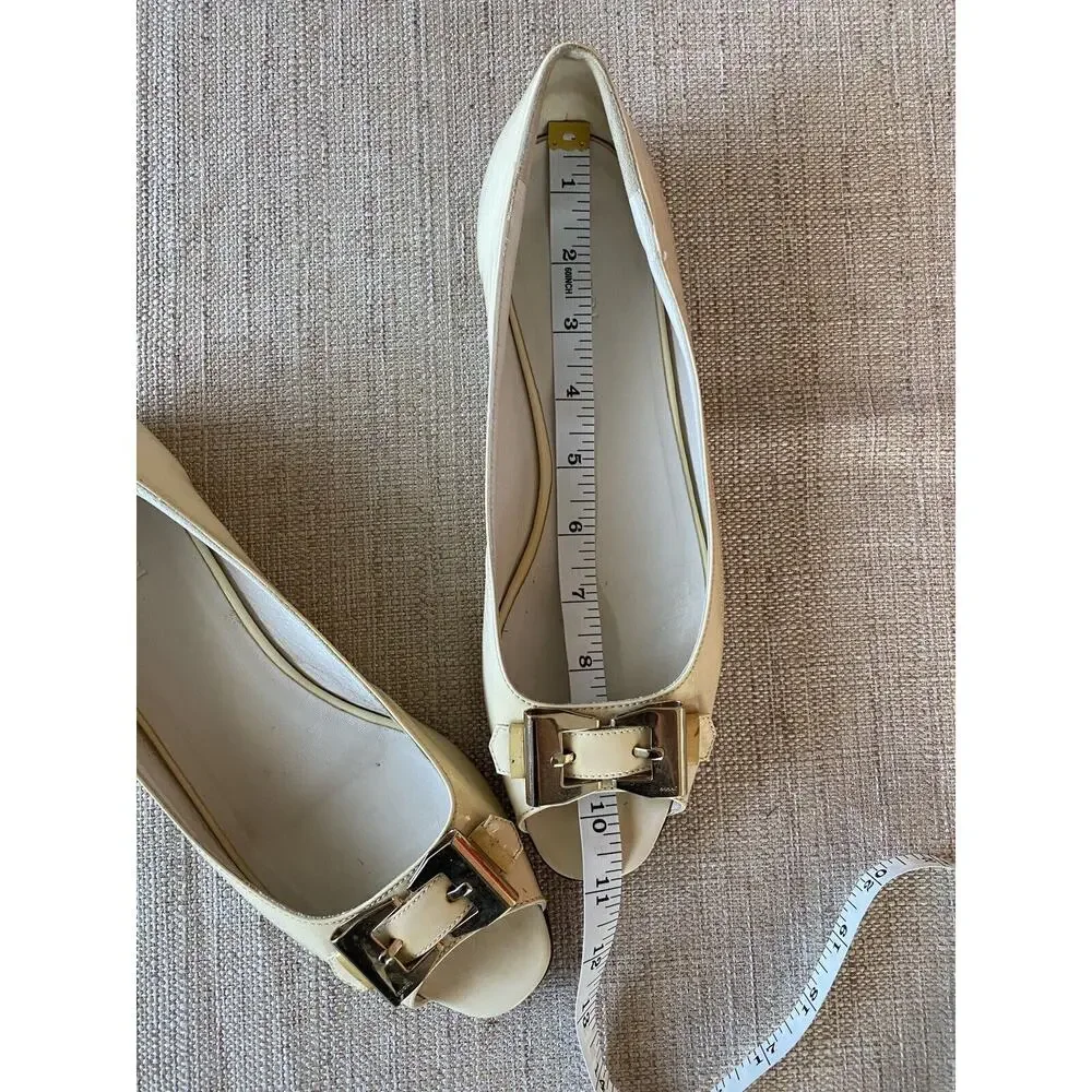 GUCCI patent leather flats open toes metal bow shoes Made In Italy 10.5 B - Picture 8 of 13